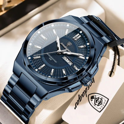 Men's Stainless Steel Quartz Watch – Date & Week Display