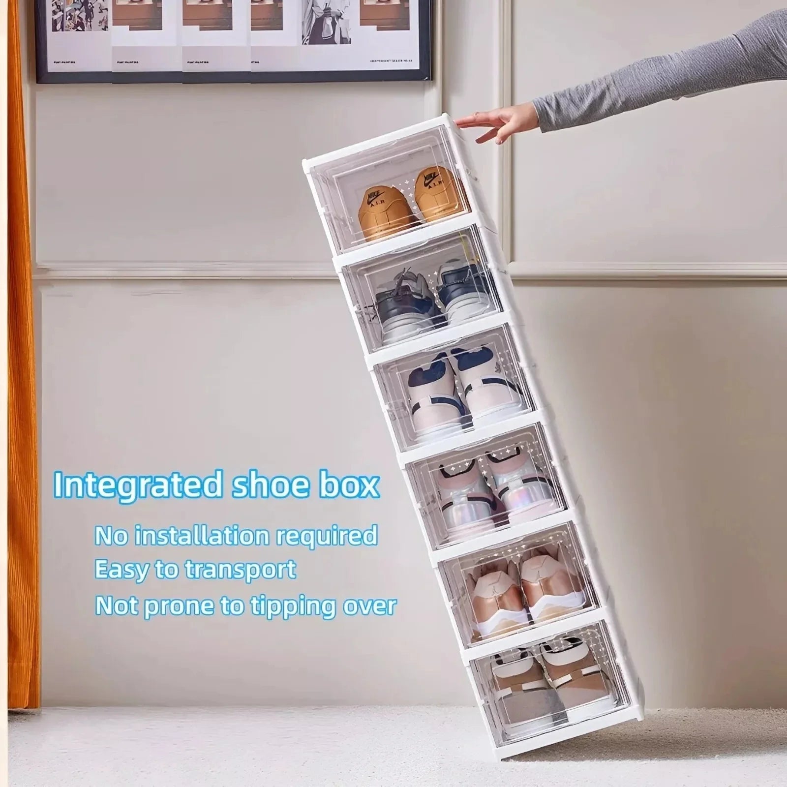 Foldable Transparent Shoe Storage Box Stackable Organizer
