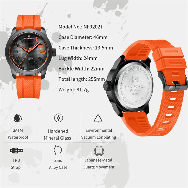 Men’s Sport Quartz Watch With Silicone Strap, 46 mm