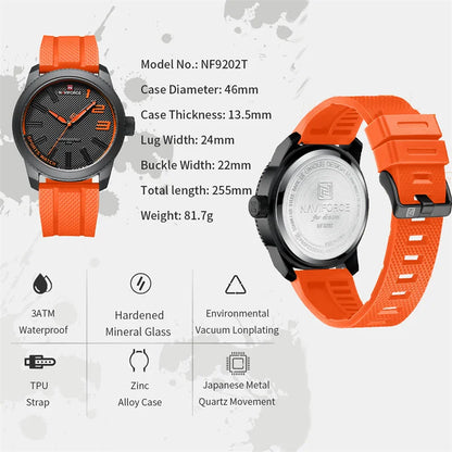 Men’s Sport Quartz Watch With Silicone Strap, 46 mm