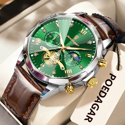 Men’s Leather Chronograph Watch Quartz Waterproof
