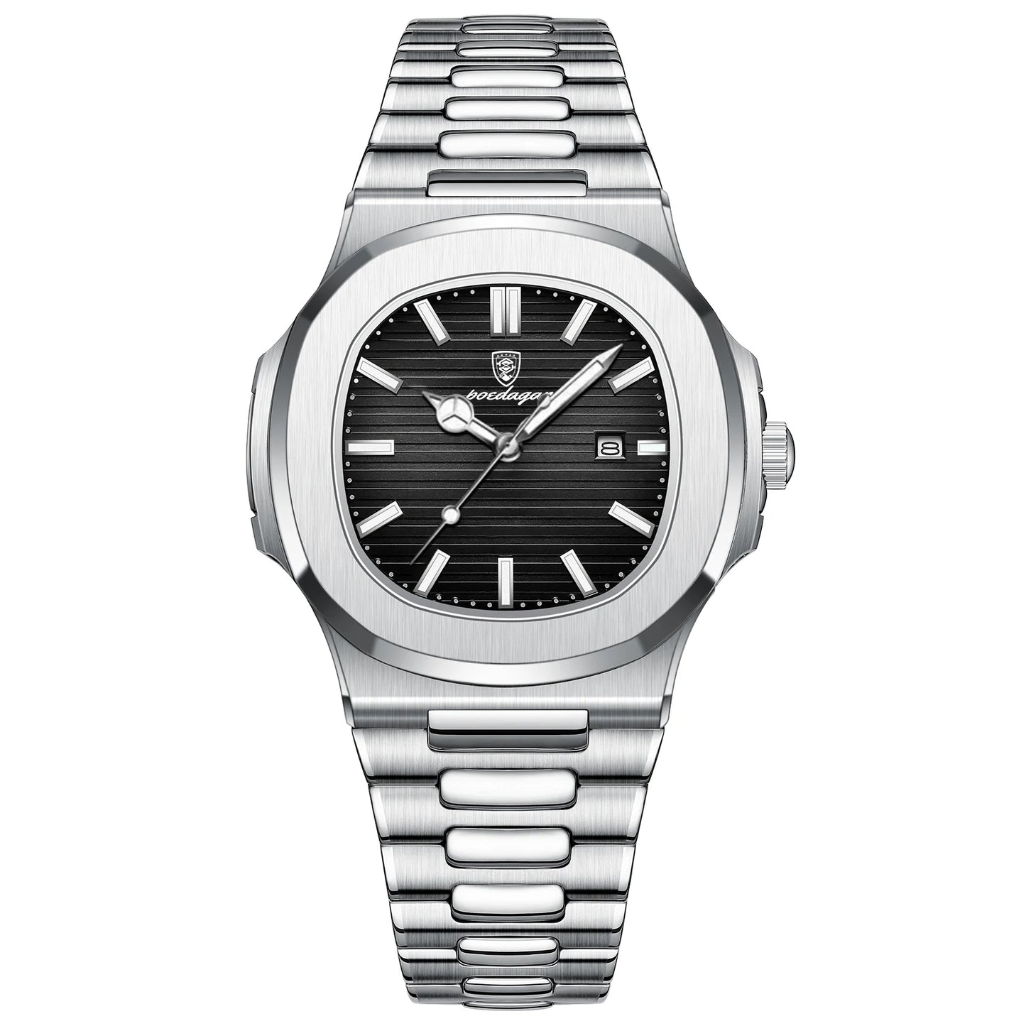 Men’s Square Stainless Steel Watch – Waterproof & Luminous