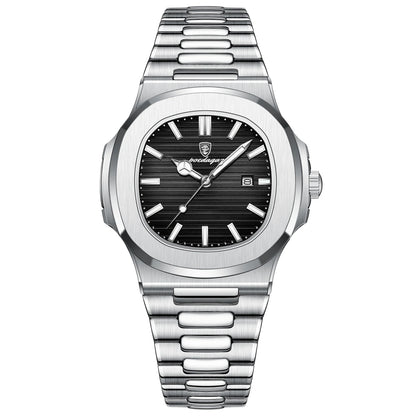 Men’s Square Stainless Steel Watch – Waterproof & Luminous