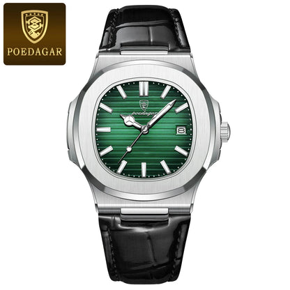 Men’s Square Quartz Watch With Leather Strap