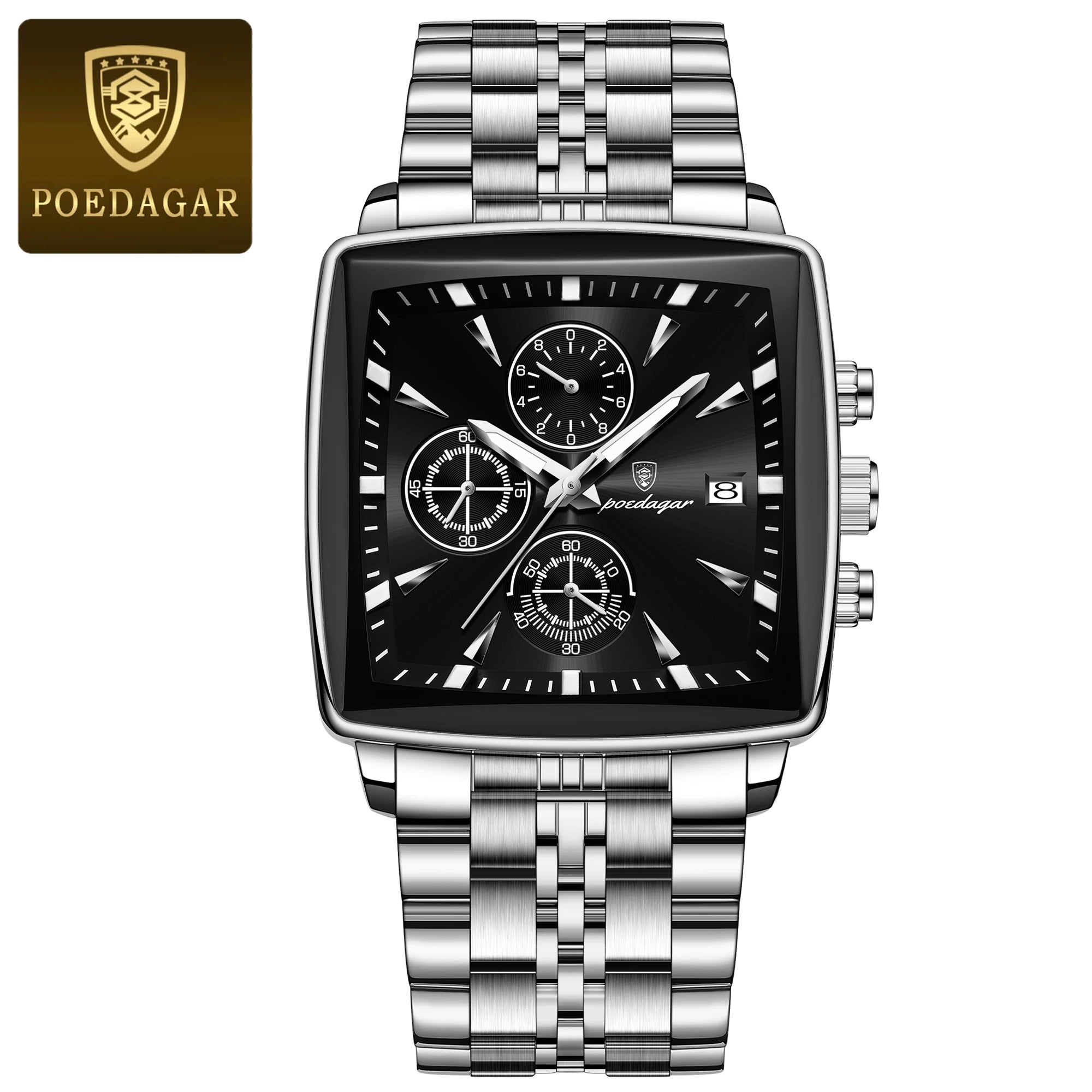 Men’s Square Chronograph Watch Luminous Waterproof Steel