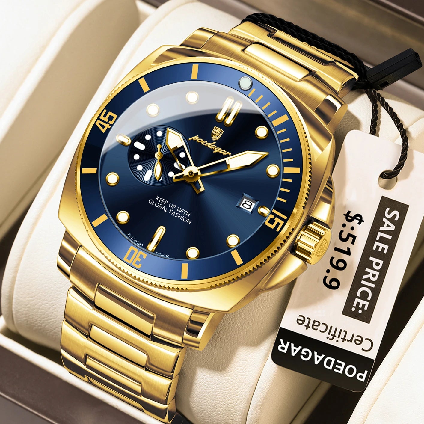 Men’s Stainless Steel Sports Watch – Luminous, 3Bar Water Resistant
