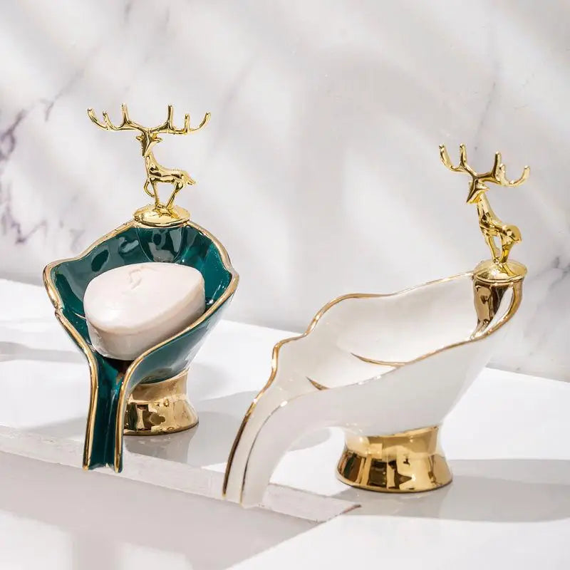 Ceramic Leaf Soap Dish Tray With Drainage Design