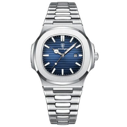 Men’s Square Stainless Steel Watch – Waterproof & Luminous