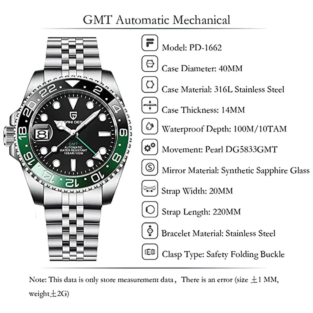 Men's GMT Automatic Watch Stainless Steel 40 mm