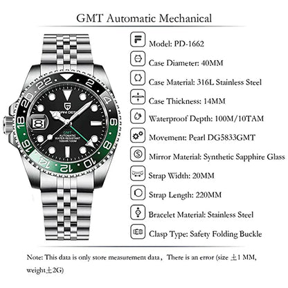 Men's GMT Automatic Watch Stainless Steel 40 mm