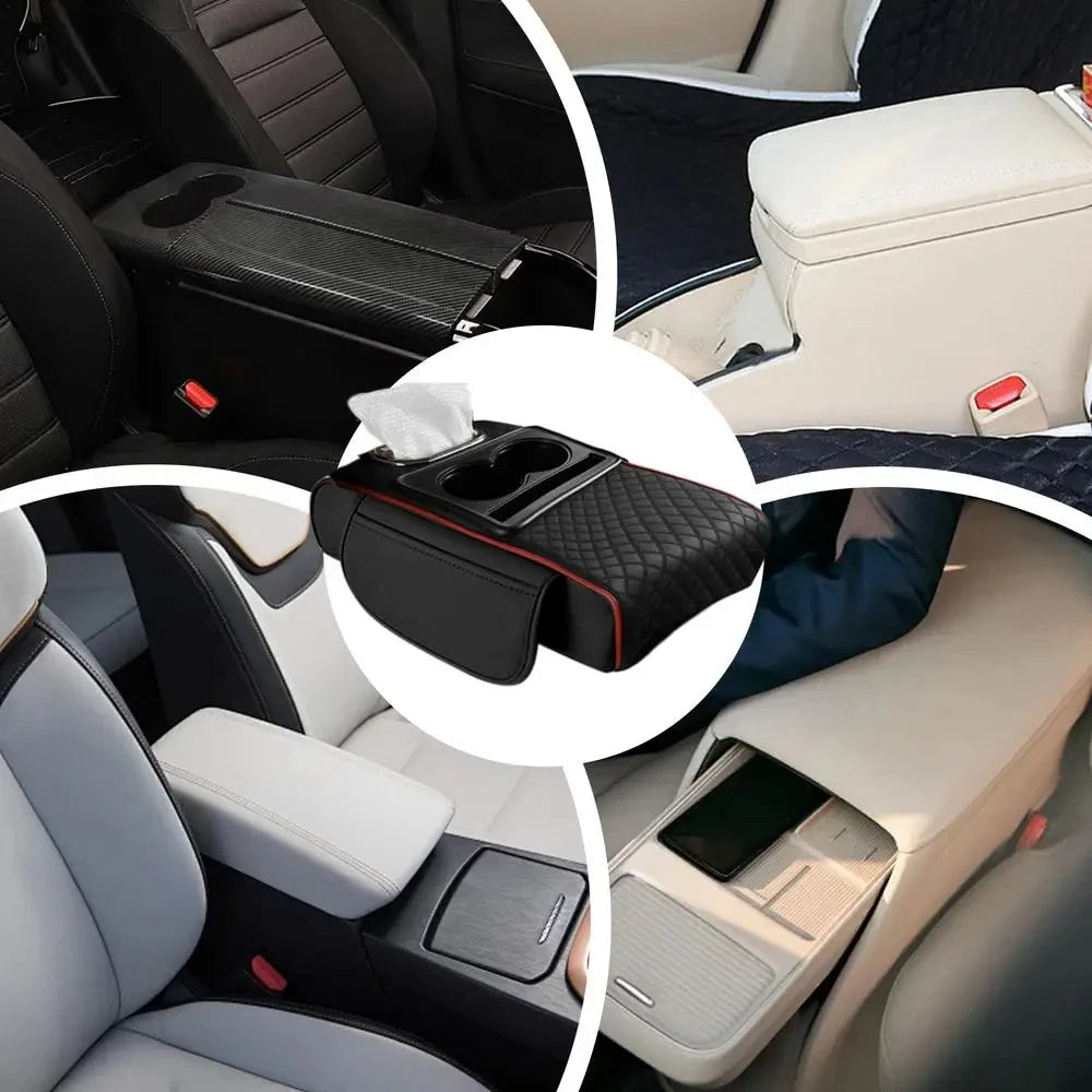 Car Center Console Armrest Cushion With Dual Cup Holder