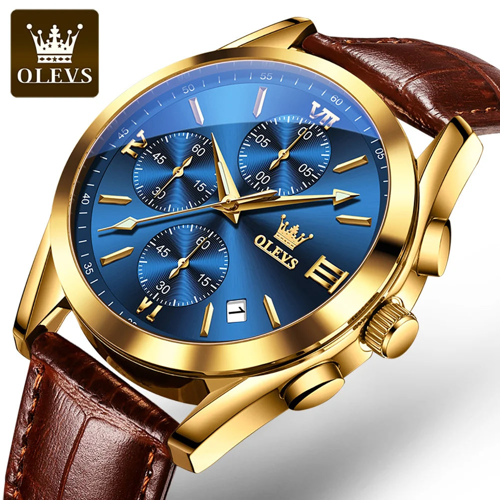 Men's Leather Chronograph Watch Luminous & Waterproof