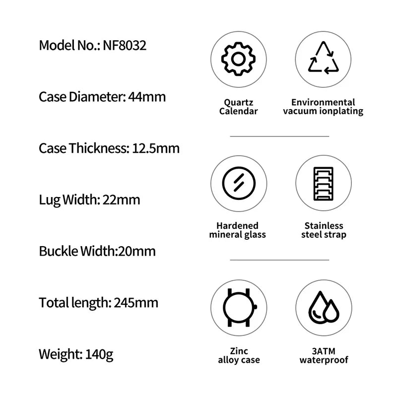 Men's Waterproof Quartz Watch With Stainless Steel Band
