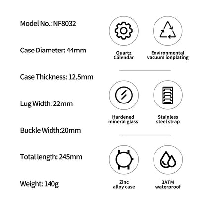 Men's Waterproof Quartz Watch With Stainless Steel Band