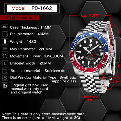 Men's Mechanical GMT Watch Sapphire Crystal 100m