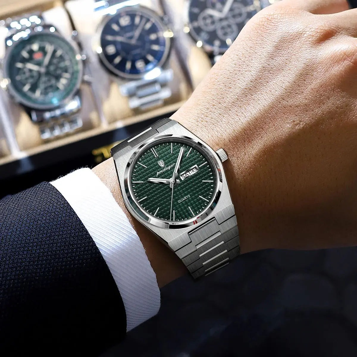 Men’s Stainless Steel Quartz Watch – Luminous, 3Bar
