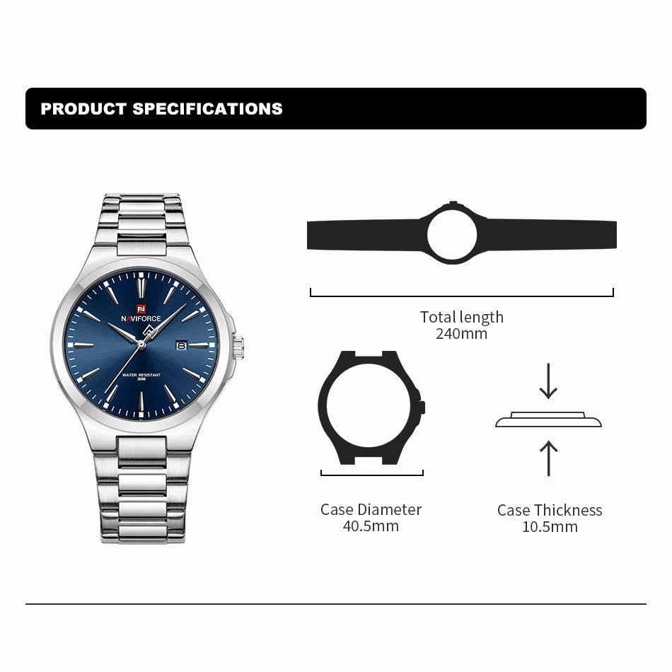 Men's Stainless Steel Quartz Watch With Date Display