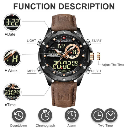 Men’s Digital Military Watch With Leather Strap