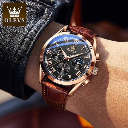 Men’s Quartz Chronograph Watch With Moon Phase Display