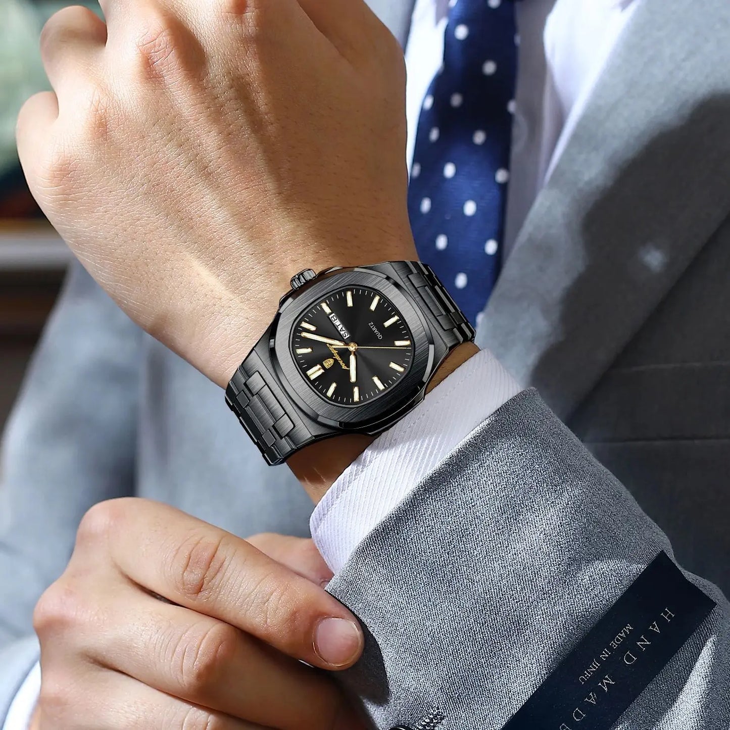 Square Stainless Steel Men’s Watch – Luminous & Date
