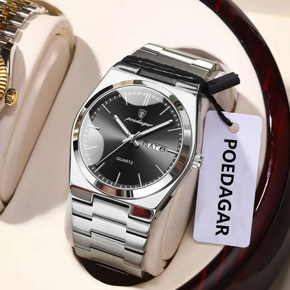 Men's Stainless Steel Quartz Watch With Date & Week