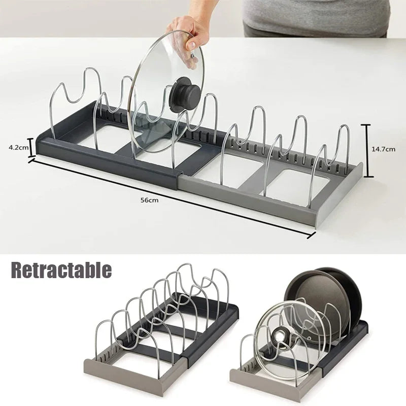Adjustable Pot Lid Organizer Rack for Cabinets and Countertops