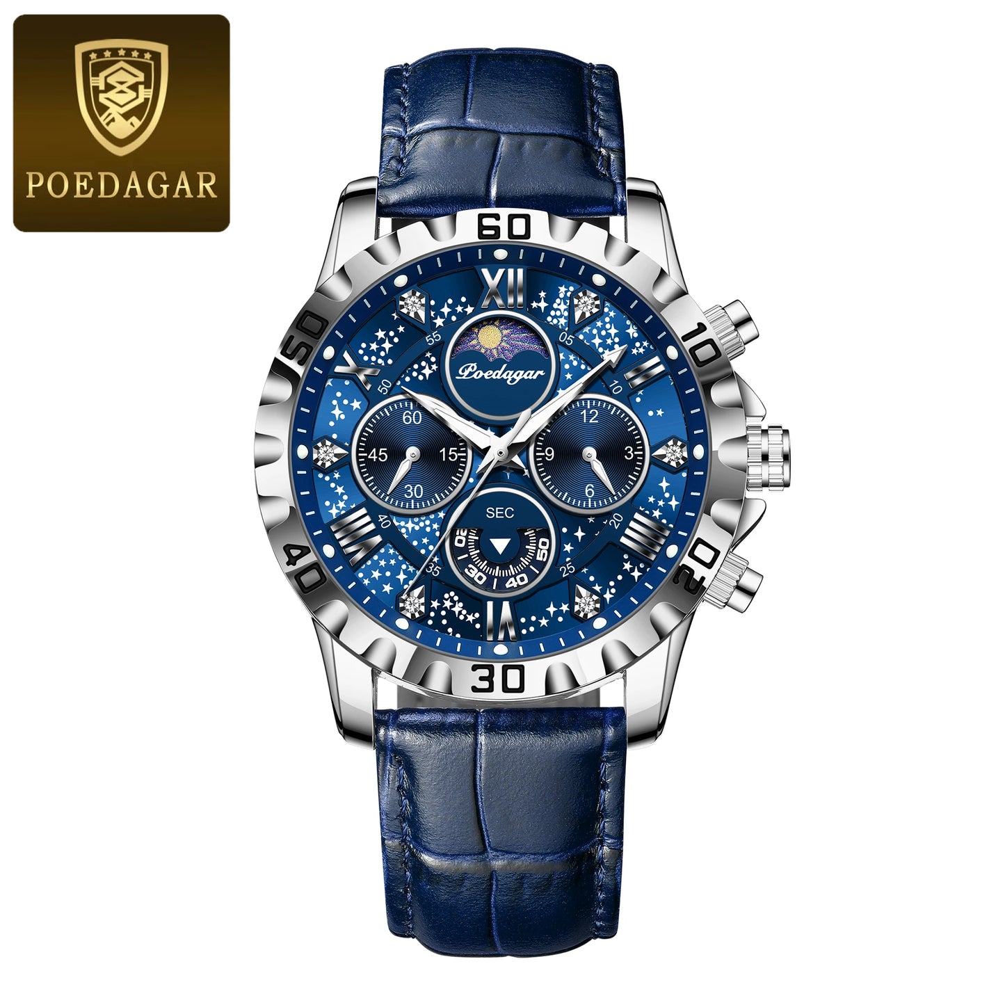 Men’s Quartz Chronograph Watch Leather Strap Waterproof