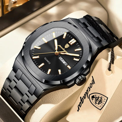 Square Stainless Steel Men’s Watch – Luminous & Date