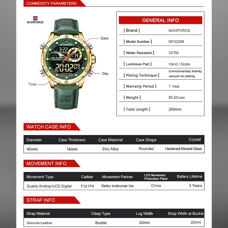 Men’s Analog-Digital Sports Watch Quartz Waterproof