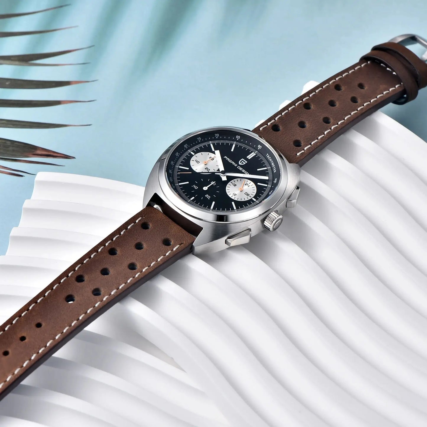 Men's Retro Panda Dial Chronograph Watch Quartz Steel