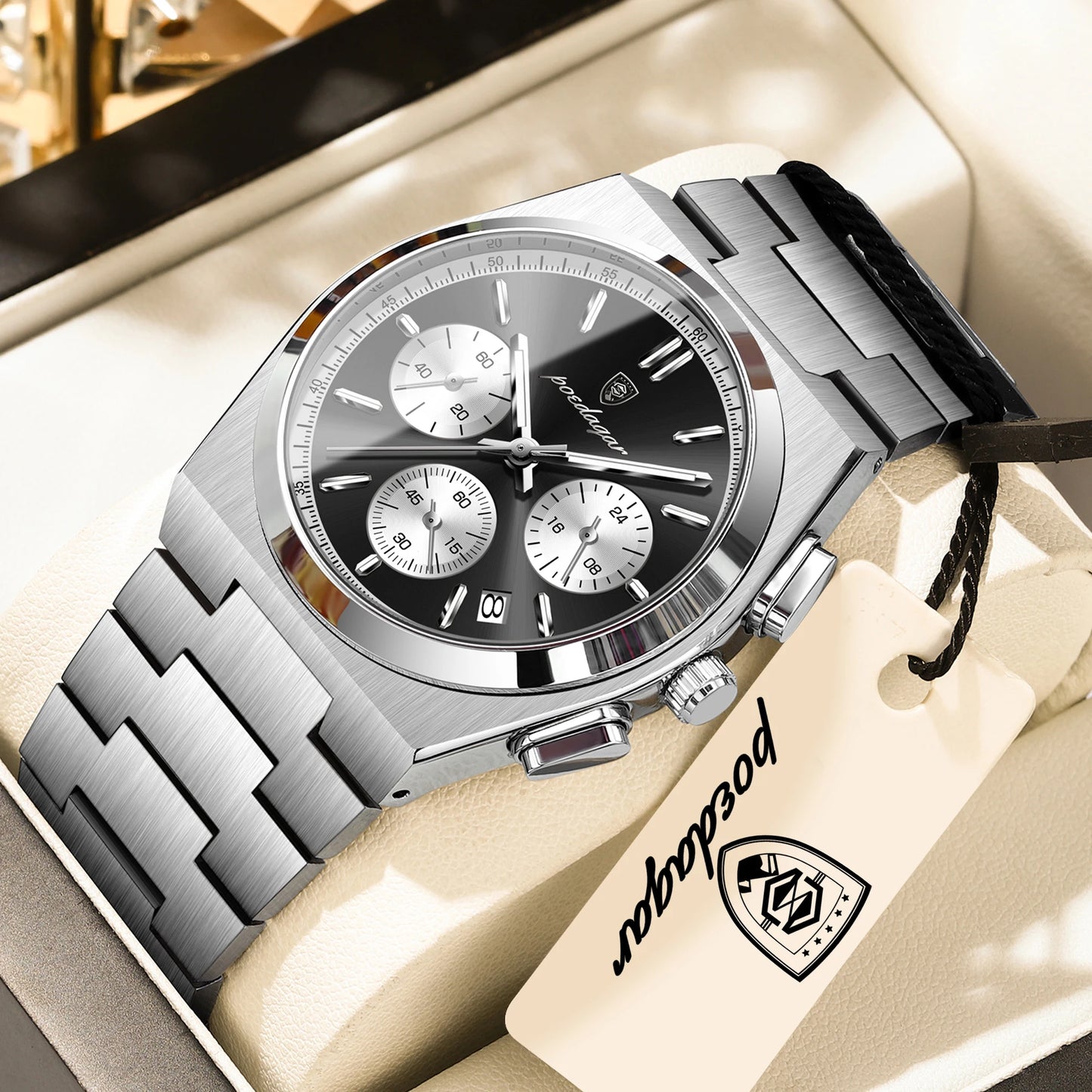 Men's Stainless Steel Chronograph Watch – Luminous, 3ATM