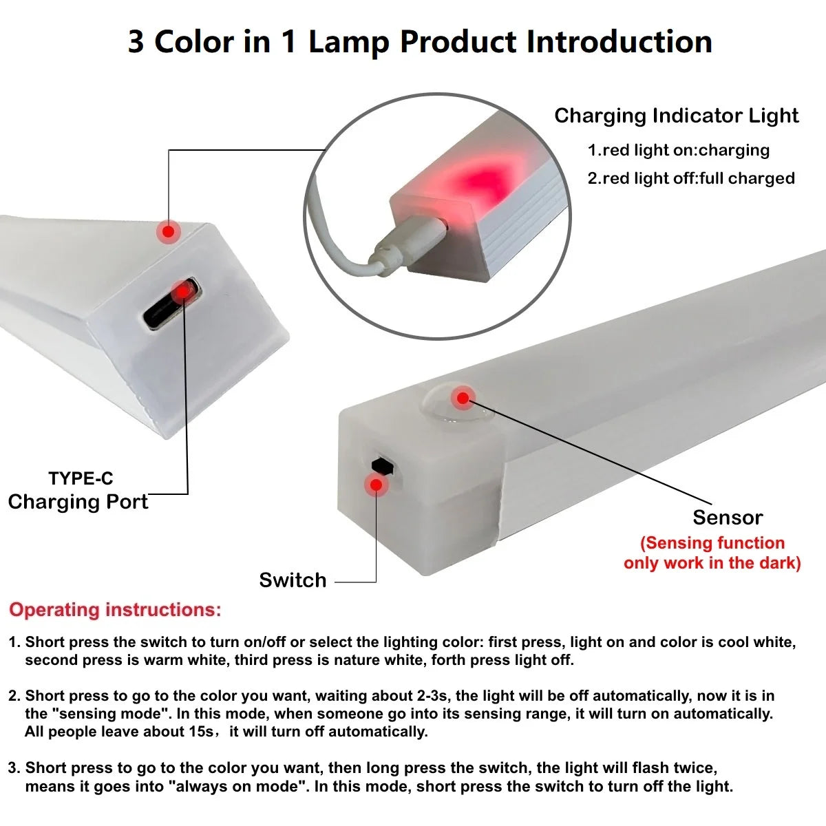 Rechargeable Motion Sensor LED Night Light Strip Bar