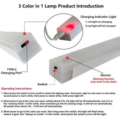 Rechargeable Motion Sensor LED Night Light Strip Bar