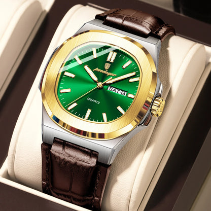 Men’s Square Quartz Watch With Leather Strap