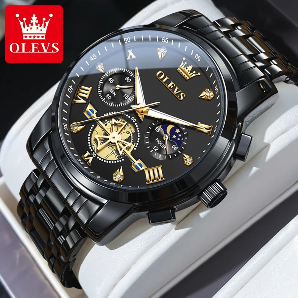 Men's Moon Phase Chronograph Watch Quartz Waterproof