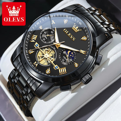 Men's Moon Phase Chronograph Watch Quartz Waterproof