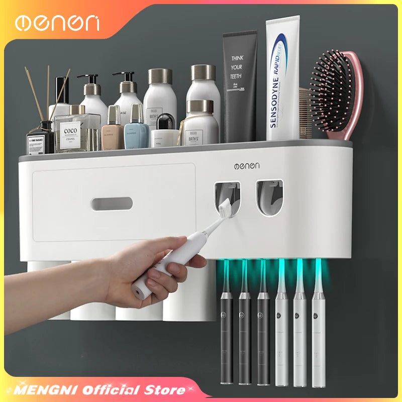 Magnetic Wall Toothbrush Holder With Toothpaste Dispenser