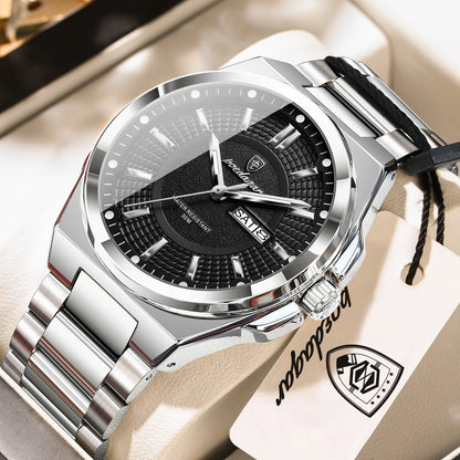 Men's Stainless Steel Quartz Watch – Date & Week Display