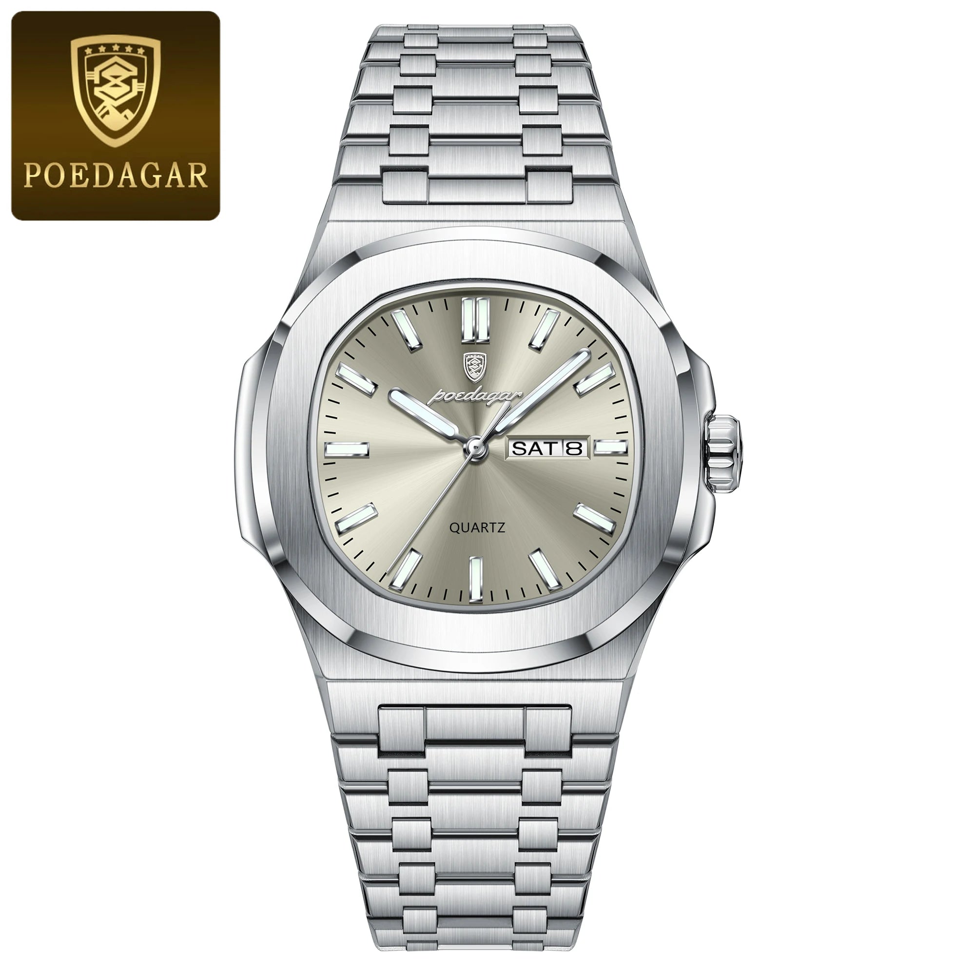 Men's Square Stainless Steel Watch – Waterproof & Luminous