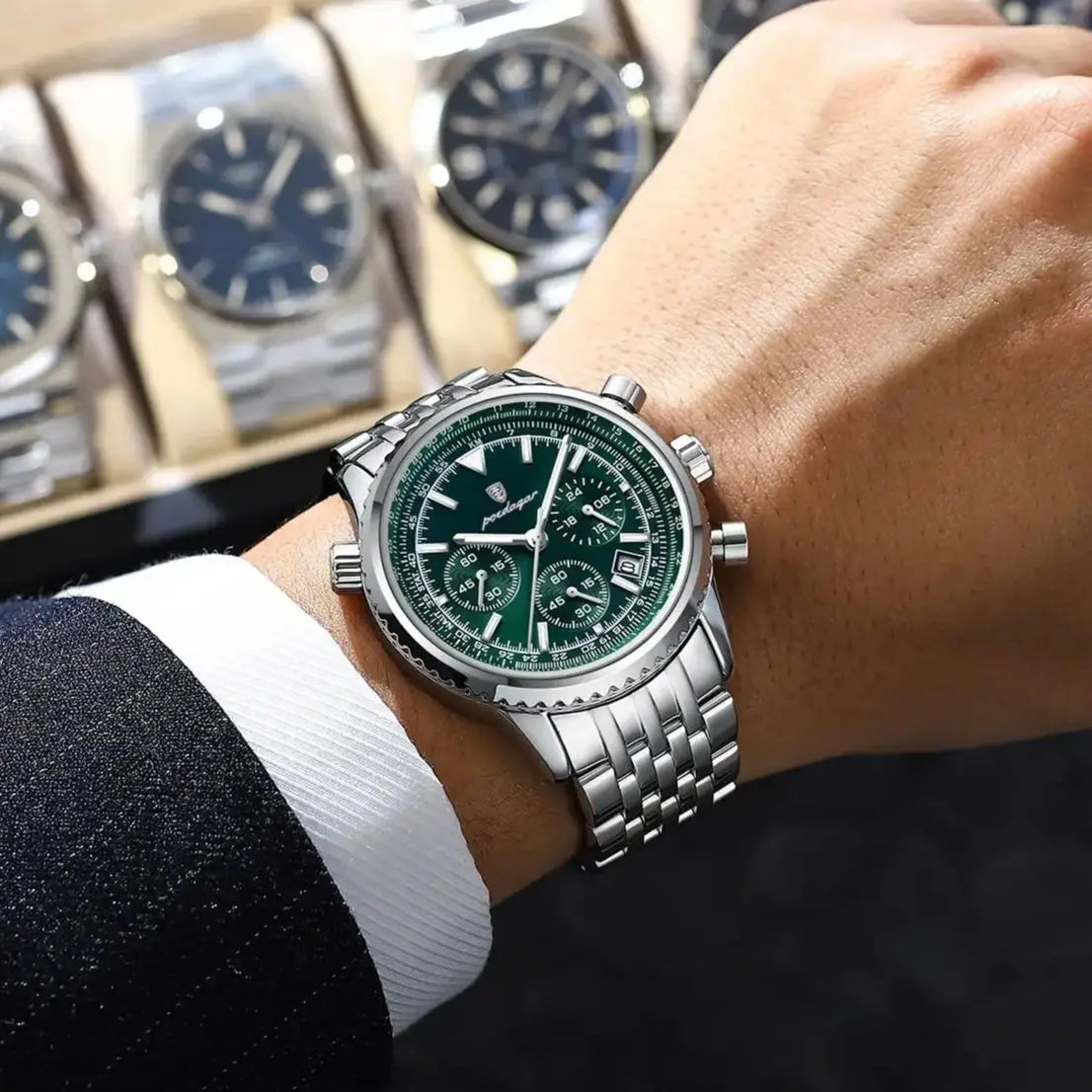 Men's Stainless Steel Chronograph Watch With Date