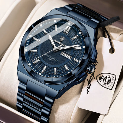 Men's Stainless Steel Quartz Watch – Date & Week Display
