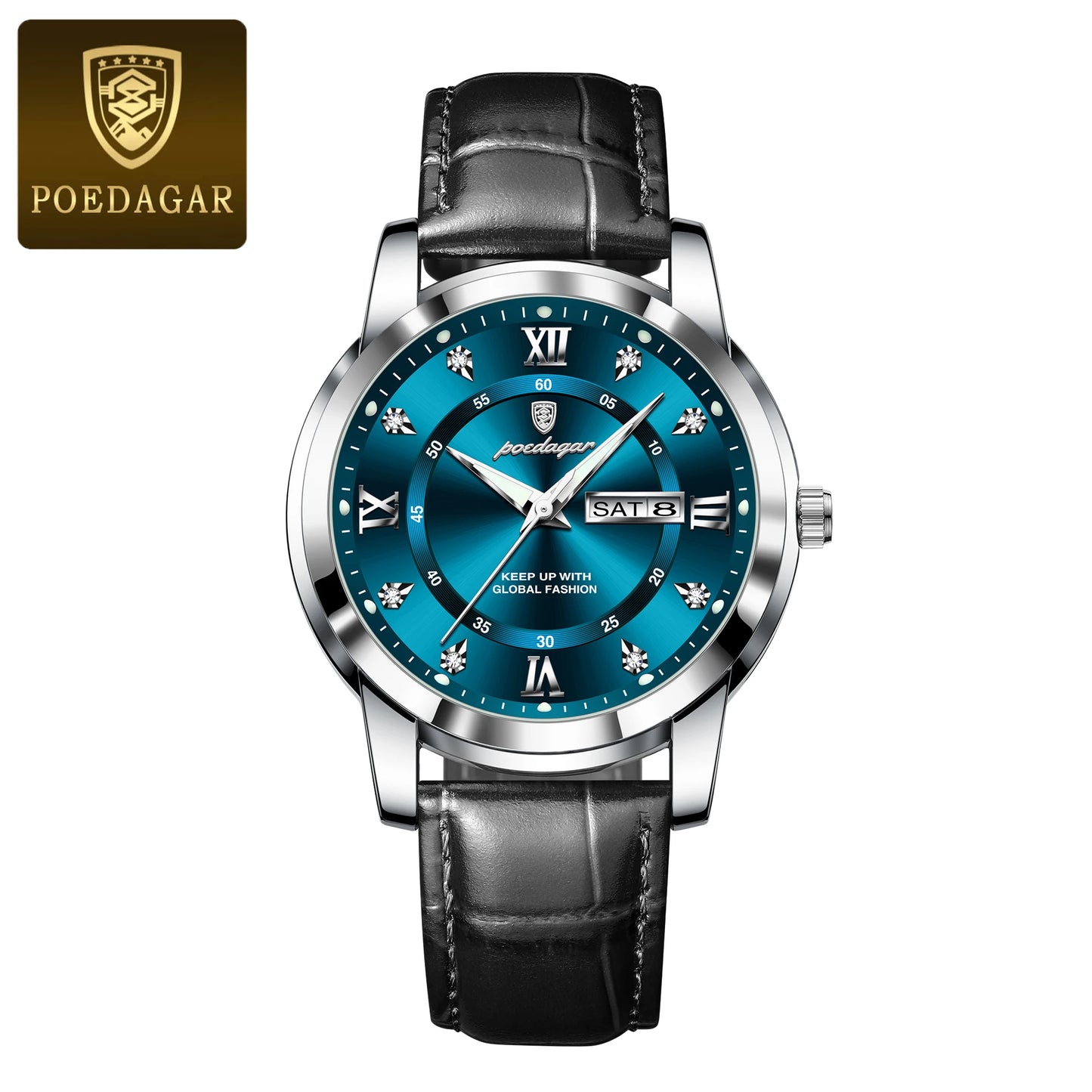 Men’s Leather Quartz Watch With Date & Week Display