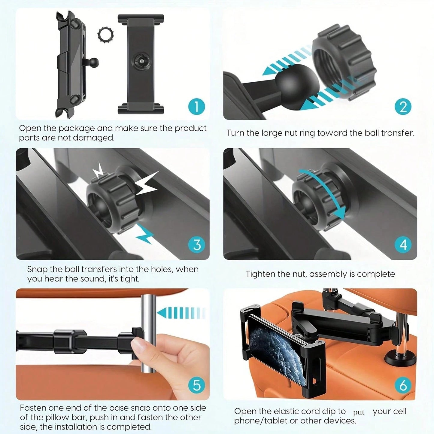 Car Headrest Tablet Mount Holder For 4.7–12.9 Inch Devices