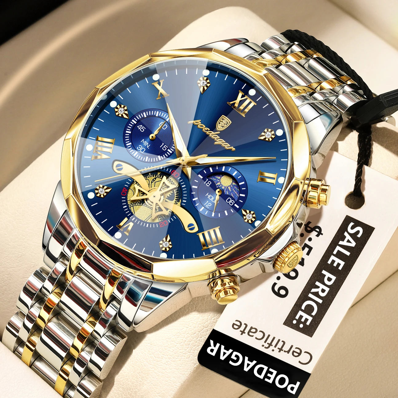 Men's Stainless Steel Chronograph Watch With Luminous Dial