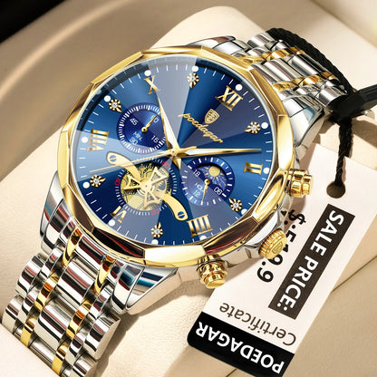 Men's Stainless Steel Chronograph Watch With Luminous Dial