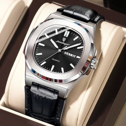 Men’s Square Quartz Watch With Leather Strap