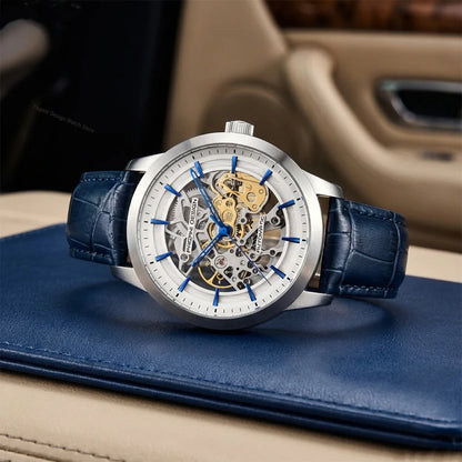 Men’s Skeleton Automatic Watch With Leather Strap