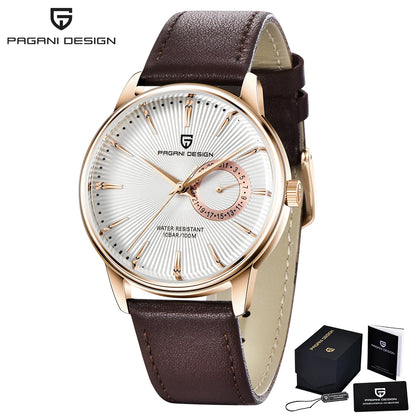 Men's Stainless Steel Quartz Watch With Leather Band