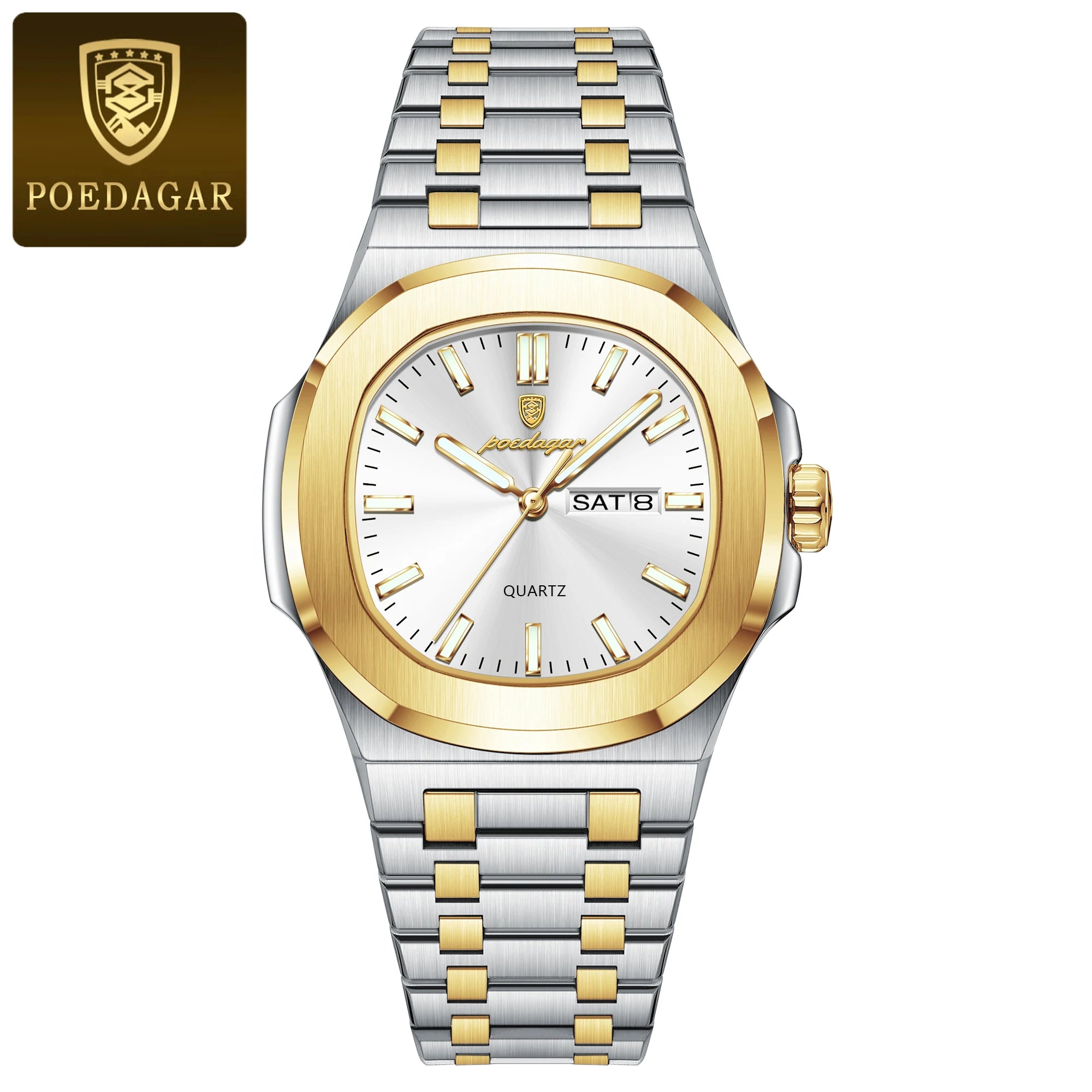 Men's Square Stainless Steel Watch – Luminous, Waterproof