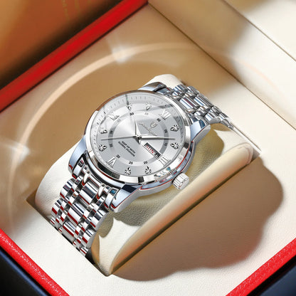 Men's Stainless Steel Quartz Watch – Luminous, Waterproof